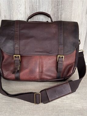 Samsonite Colombian Leather Flap-Over Messenger Bag Laptop Brown Minimalist